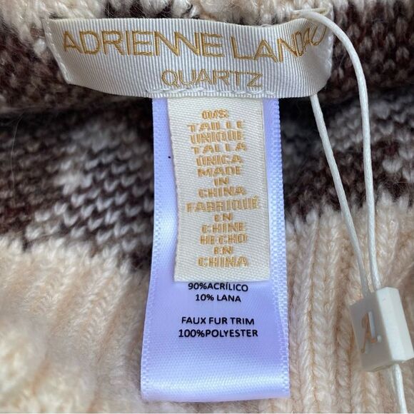 NWT New Adrienne Landau Beige/Black Animal Print Faux Fur Pom-Pom Hat/Beanie OS main image 8
